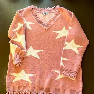 Macaron sweater, pink & white stars, size medium